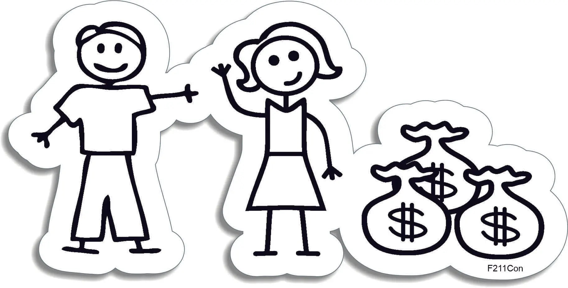 Childless Stick Figure Couple With Money Sticker, Contoured Humper Bumper