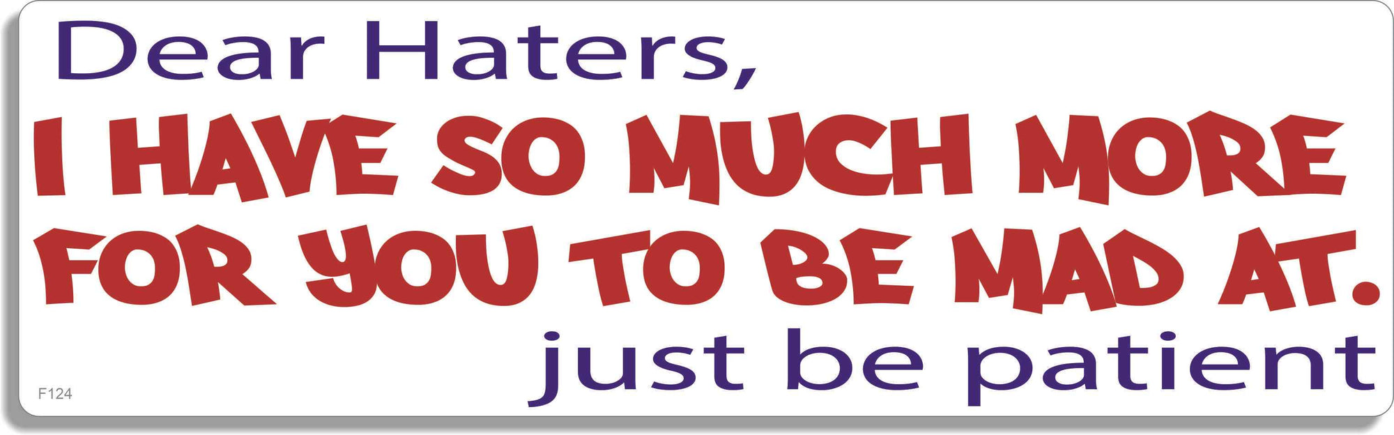 Dear Haters, I have so much more for you to be mad at. Just be patient - 3" x 10" Bumper Sticker--Car Magnet- -  Decal Bumper Sticker-funny Bumper Sticker Car Magnet Dear Haters, I have so much more-  Decal for cars funny, funny quote, funny saying