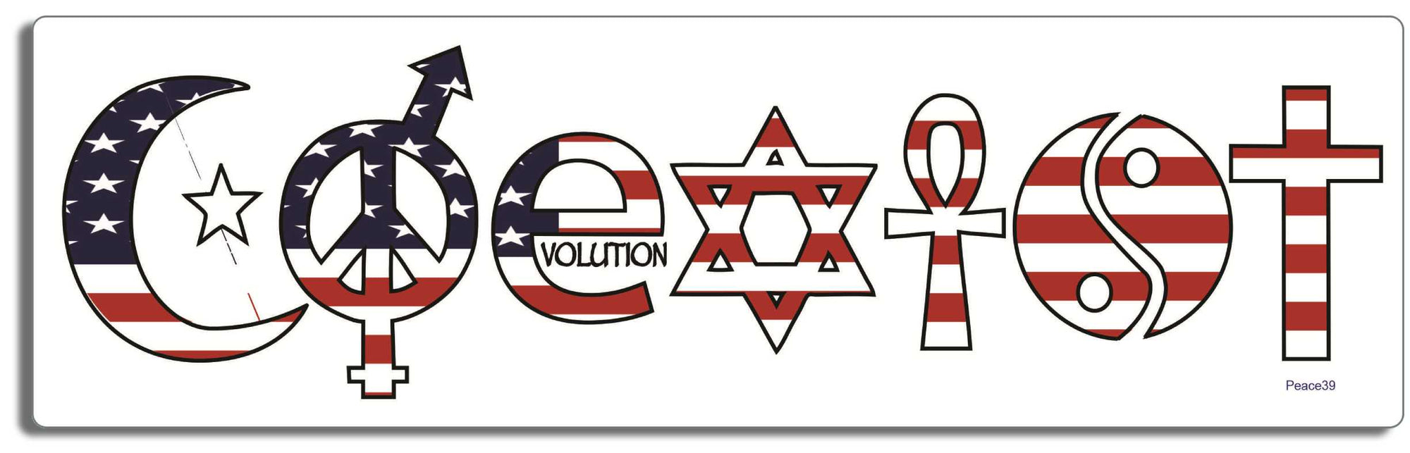 Coexist - USA - 3" x 10" Bumper Sticker--Car Magnet- -  Decal Bumper Sticker-peace Bumper Sticker Car Magnet Coexist-USA-    Decal for cars#resistance, american flag, anti racism, democrat, liberal, love america, love and peace, patriot, patriotic, peace, Politics, stars and stripes