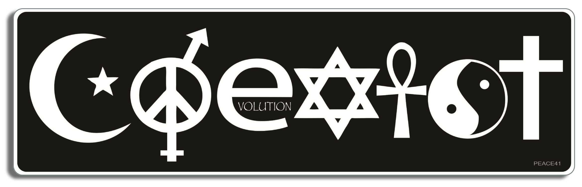 Coexist Black - 3" x 10" -  Decal Bumper Sticker-peace Bumper Sticker Car Magnet Coexist Black-  Decal for carsliberal, peace, political