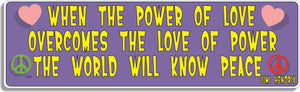 When The Power Of Love... -Jimi Hendrix -  3" x 10" Bumper Sticker--Car Magnet- -  Decal Bumper Sticker-quotation Bumper Sticker Car Magnet When The Power Of Love...-Jimi Hendrix-  Decal for cars music