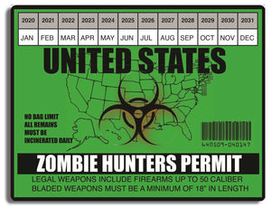 Zombie Hunting Permit - 3" x 4" Bumper Sticker--Car Magnet- -  Decal Bumper Sticker-zombie Bumper Sticker Car Magnet Zombie Hunting Permit-  Decal for carswalking dead, zombies