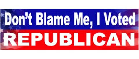 Don't blame me, I voted Republican 3" x 10" Bumper Sticker--Car Magnet- -  Decal Bumper Sticker-political Bumper Sticker Car Magnet Don't blame me, I voted Republican-  Decal for carsconservative, gop, republican