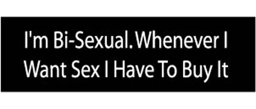 I'm Bi-sexual. Whenever I want sex, I have to buy it - 3" x 10" Bumper Sticker--Car Magnet- -  Decal Bumper Sticker-funny Bumper Sticker Car Magnet I'm Bi-sexual. Whenever I want sex,-  Decal for cars funny, funny quote, funny saying