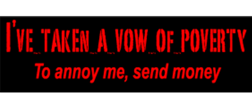 I've taken a vow of poverty, to annoy me send me money - 3" x 10" Bumper Sticker--Car Magnet- -  Decal Bumper Sticker-funny Bumper Sticker Car Magnet I've taken a vow of poverty, to annoy-  Decal for cars funny, funny quote, funny saying