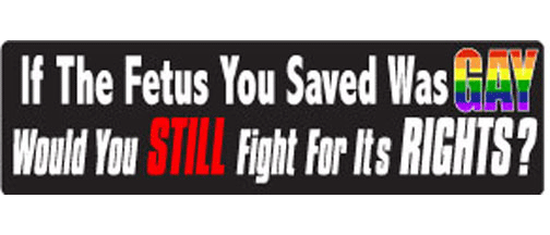 If the fetus you saved was gay, would you still fight for it's rights? - 3" x 10" Bumper Sticker--Car Magnet- -  Decal Bumper Sticker-LGBT Bumper Sticker Car Magnet If the fetus you saved was gay, would-  Decal for carsGay, lgbt, lgbtq, lgtq+, pride, trans, transgender