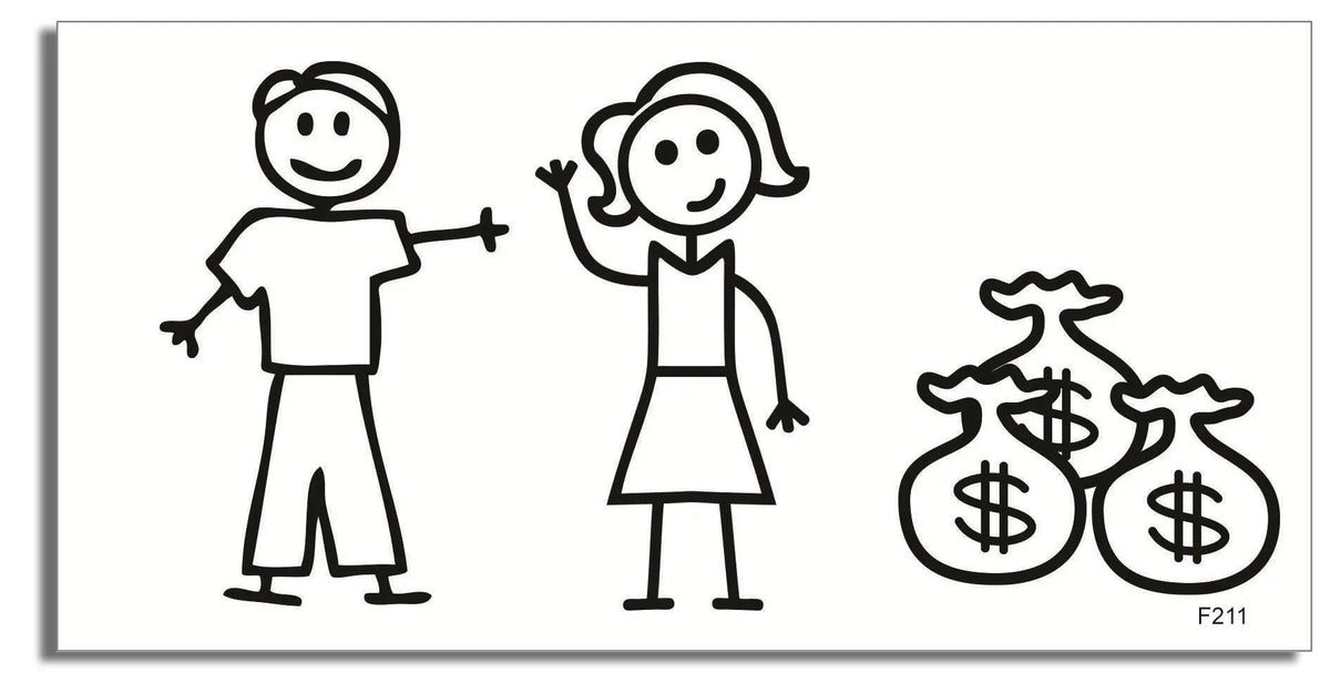Childless Stick Figure Couple With Money - Funny Bumper Sticker, Car Magnet Humper Bumper
