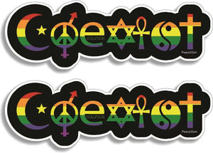 Coexist - Rainbow On Black - LGBT Car Stickers, Phone Stickers Humper Bumper