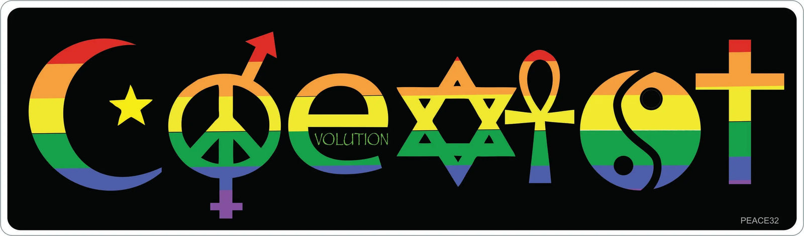 Coexist, Rainbow - 2 Pack Mini Stickers Humper Bumper