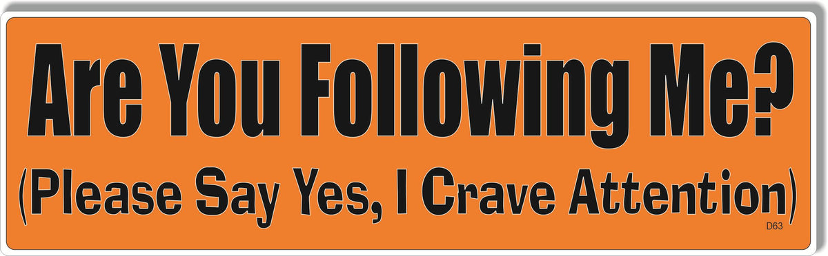 Are You Following Me? Please Say Yes... -  Funny Bumper Sticker, Car Magnet
