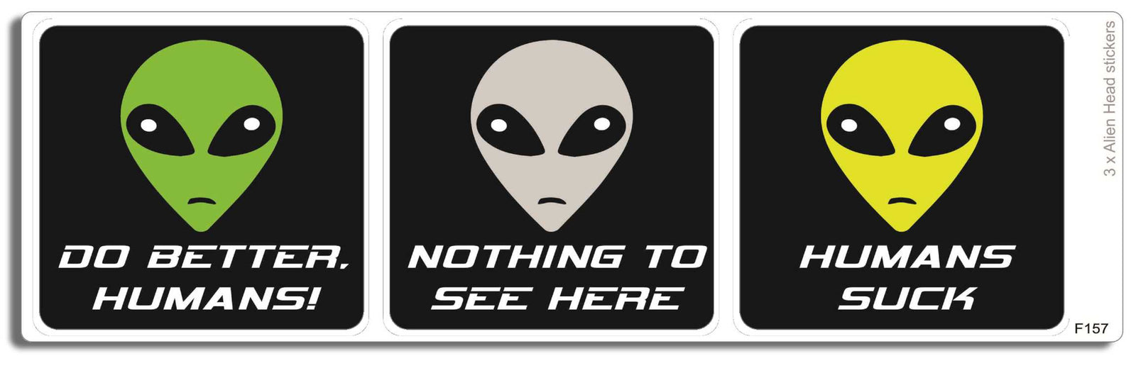 3 x Alien Head Sticker-s. Size: 2.75" x 3" each -  Decal Bumper Sticker-funny Bumper Sticker Car Magnet 3 x Alien Head Stickers-  Decal for cars funny, funny quote, funny saying, xl
