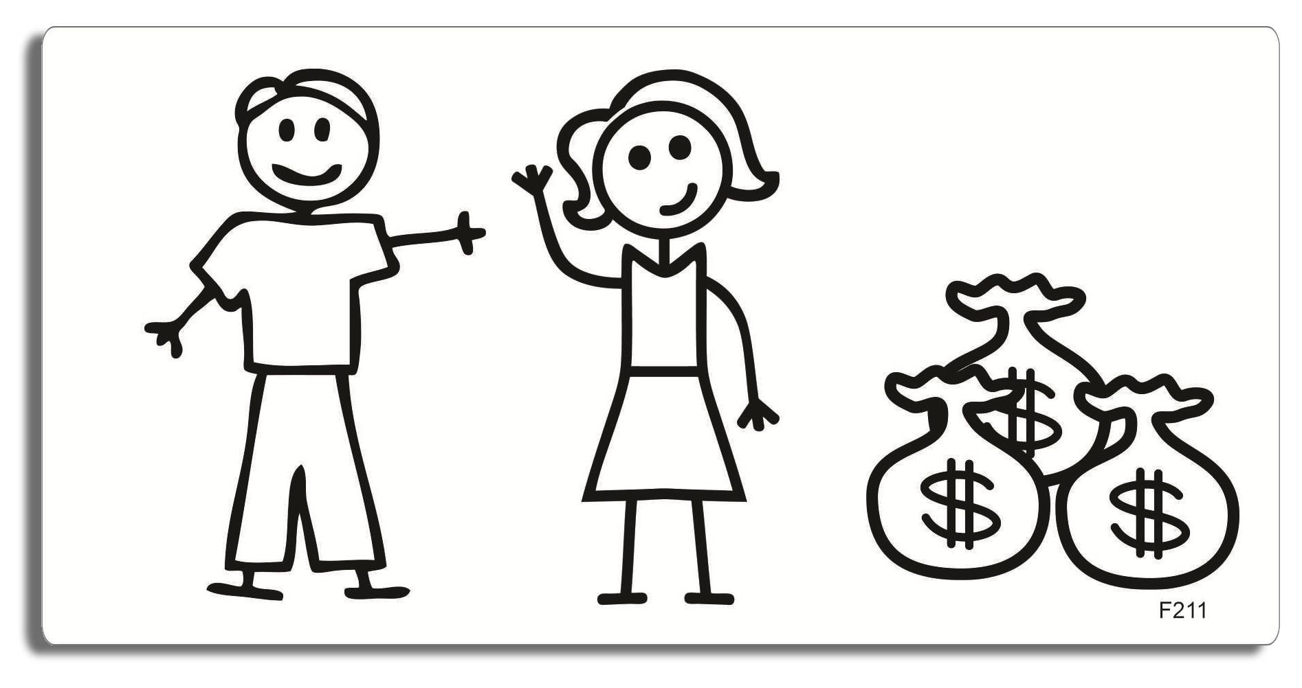 Childless Stick Figure Couple With Money - 3" x 6" Bumper Sticker--Car Magnet- -  Decal Bumper Sticker-funny Bumper Sticker Car Magnet Childless Stick Figure Couple With-  Decal for cars funny, funny quote, funny saying