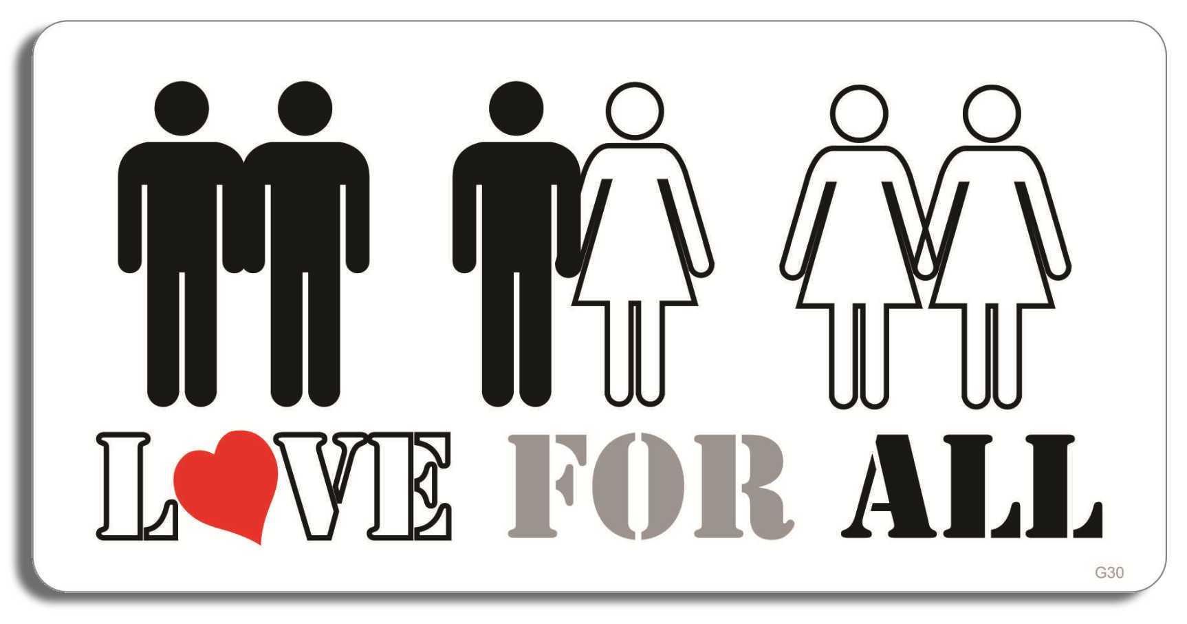Love for all - 3" x 6" Bumper Sticker--Car Magnet- -  Decal Bumper Sticker-LGBT Bumper Sticker Car Magnet Love for all-  Decal for carsGay, lgbt, lgbtq, lgtq+, pride, trans, transgender