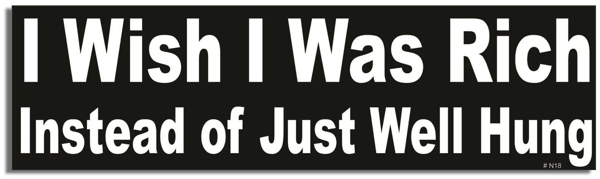I Wish I Was Rich Instead Of Just Well Hung - Funny Bumper Sticker, Car Magnet Humper Bumper