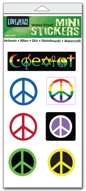Love & Peace Mini Stickers - Set Of 7 - Size 1" x 3" And 1" x 1" Peace Stickers Humper Bumper