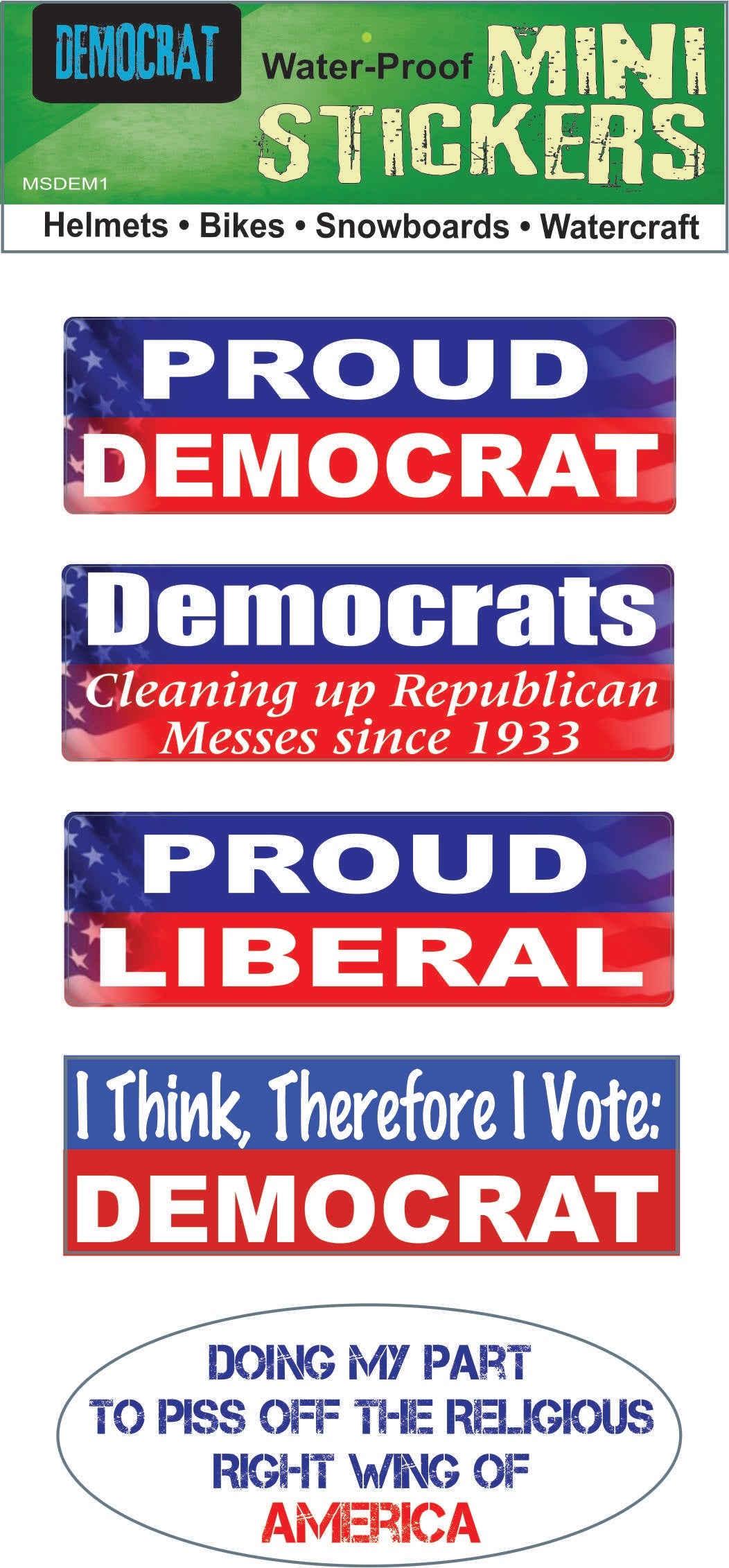 Set of 5 'Democrat' mini Sticker-s -  -  Mini-Sticker- Set Mini-Sticker-SetSet of   Democrat mini stickers- sticker setmini, set, small