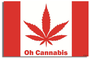 Oh Cannabis Canadian Flag Parody - Funny Bumper Sticker, Car Magnet Humper Bumper