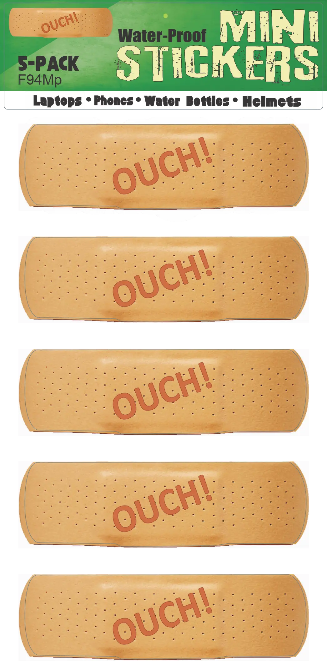 Ouch! Band-Aid - Contoured Funny Car Stickers, Phone Stickers Humper Bumper