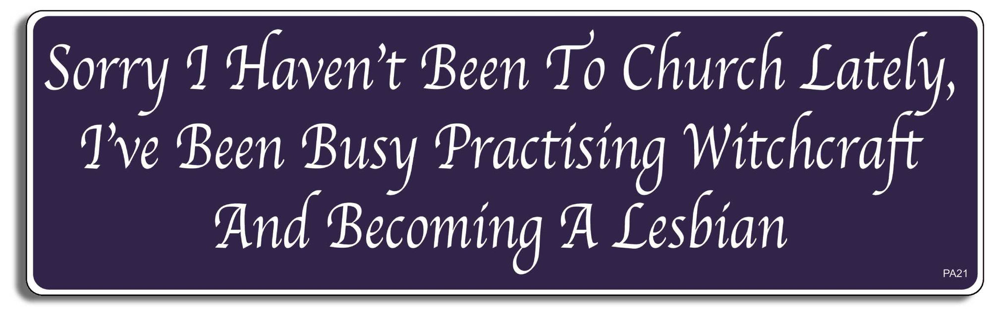 Sorry I haven't been to Church lately, I've been practising Witchcraft and becoming a lesbian  - 3" x 10" Bumper Sticker--Car Magnet- -  Decal Bumper Sticker-pagan Bumper Sticker Car Magnet Sorry I haven't been to Church lately,-  Decal for carsatheist, pagan, wiccan, witch