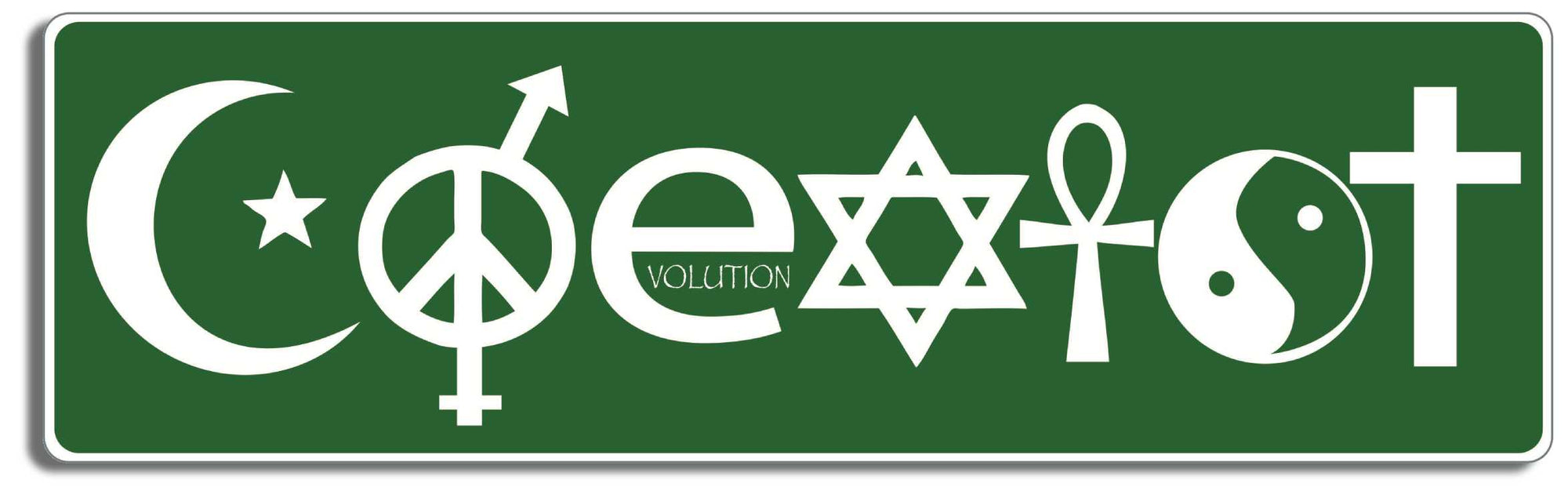 Coexist Green - 3" x 10" -  Decal Bumper Sticker-peace Bumper Sticker Car Magnet Coexist Green-  Decal for carsliberal, peace, political
