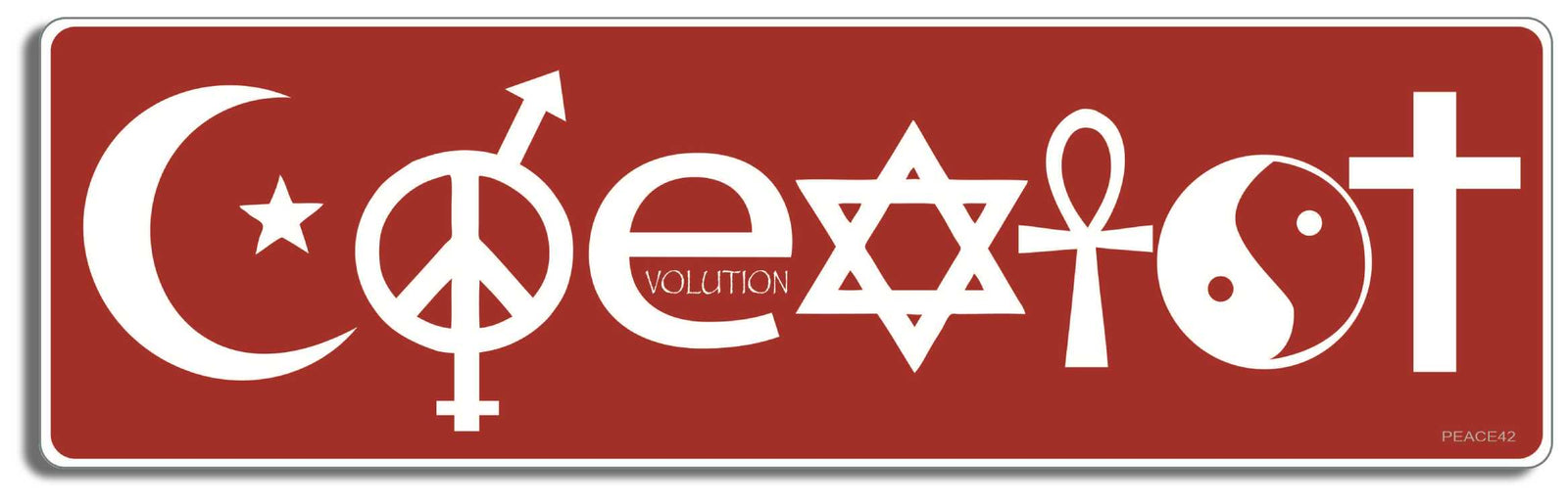 Coexist Red - 3" x 10" -  Decal peace Bumper Sticker Car Magnet Coexist Red-  Decal for carsliberal, peace, political