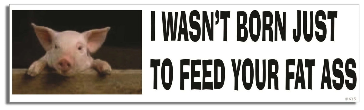 Pig - I Wasn't Born Just To Feed Your Fat Ass - Vegetarian Bumper Sticker, Car Magnet Humper Bumper