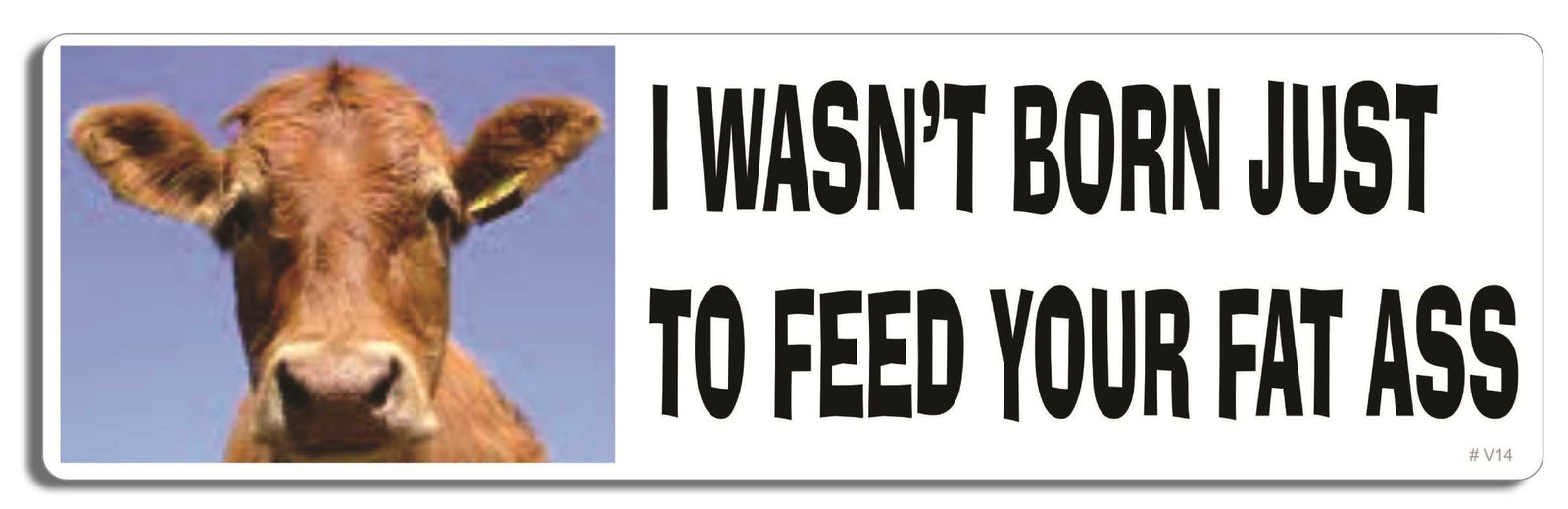 Cow - I wasn't born just to feed your fat ass - 3" x 10" Bumper Sticker--Car Magnet- -  Decal Bumper Sticker-vagetarian Bumper Sticker Car Magnet Cow-I wasn't born just to feed-  Decal for carsanimal rights, peta, vegan, vegetarian