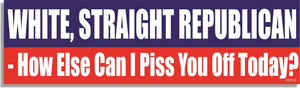 White, Straight Republican - How Else Can I Piss You Off Today? Bumper Sticker, Car Magnet Humper Bumper