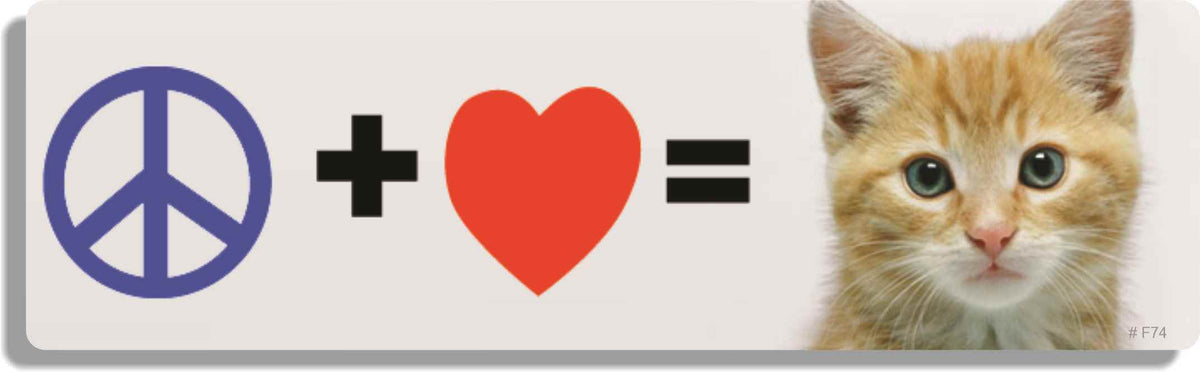 Peace + love = kittens - 3" x 10" Bumper Sticker--Car Magnet- -  Decal Bumper Sticker-funny Bumper Sticker Car Magnet Peace + love = kittens-  Decal for carsCats