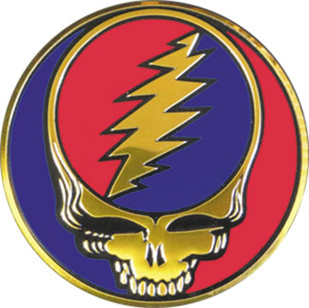 GRATEFUL DEAD Steal Your Face On Gold Metal Medium Sized Sticker - Humper Bumper Emblem Sticker 