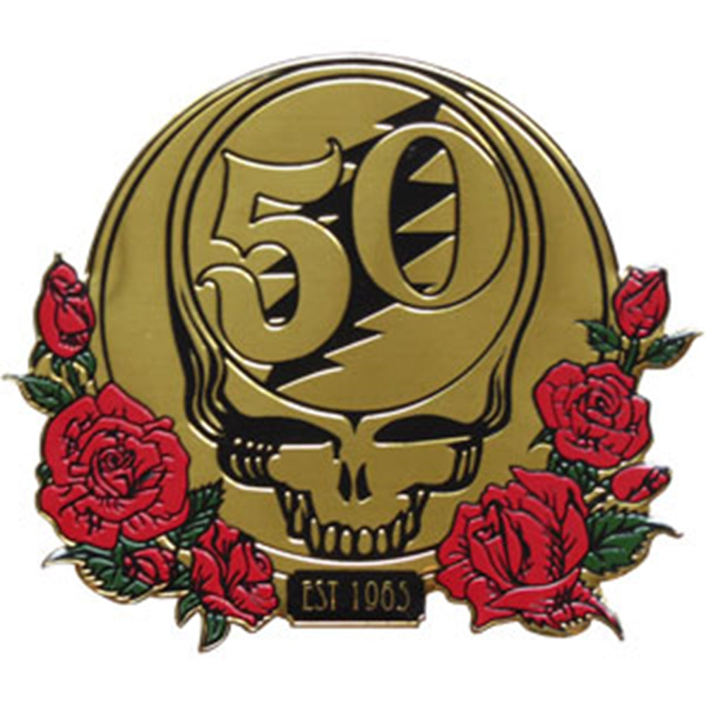 GRATEFUL DEAD 50th Anniversary Roses Gold Metal Sticker - Humper Bumper Emblem Sticker 