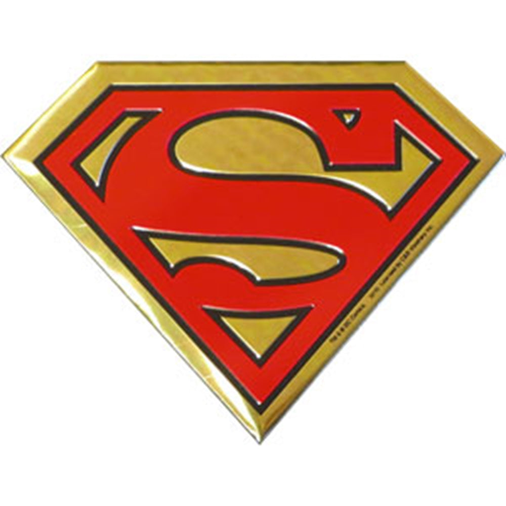 SUPERMAN Logo On Gold Metal Large Sticker - Humper Bumper Emblem Sticker 