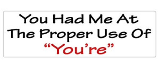 You Had me At The Proper Use Of "You're" - 3" x 10" Bumper Sticker--Car Magnet- -  Decal Bumper Sticker-funny Bumper Sticker Car Magnet You Had me At The Proper Use Of "You're"-  Decal for carsclever, educational, grammar