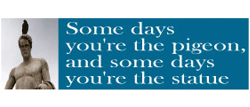 Somedays you're the pigeon and somedays you're the statue - 3" x 10" Bumper Sticker--Car Magnet- -  Decal Bumper Sticker-funny Bumper Sticker Car Magnet Somedays you're the pigeon and somedays-  Decal for cars funny, funny quote, funny saying