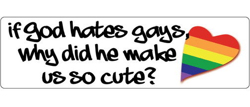 If God hates gays, then why did he make us so cute? - 3" x 10" Bumper Sticker--Car Magnet- -  Decal Bumper Sticker-LGBT Bumper Sticker Car Magnet If God hates gays, then why did he-  Decal for carsGay, lgbt, lgbtq, lgtq+, pride, trans, transgender