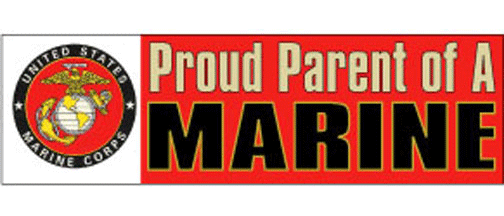 Proud parent of a Marine - 3" x 10" Bumper Sticker--Car Magnet- -  Decal Bumper Sticker-patriotic Bumper Sticker Car Magnet Proud parent of a Marine-  Decal for carsmarine, military, patriot, patriotic, Politics, soldier, stars and stripes, vet, veteran